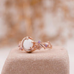 Moon Star Opal Engagement Ring with Amethyst Band - Gigiscc