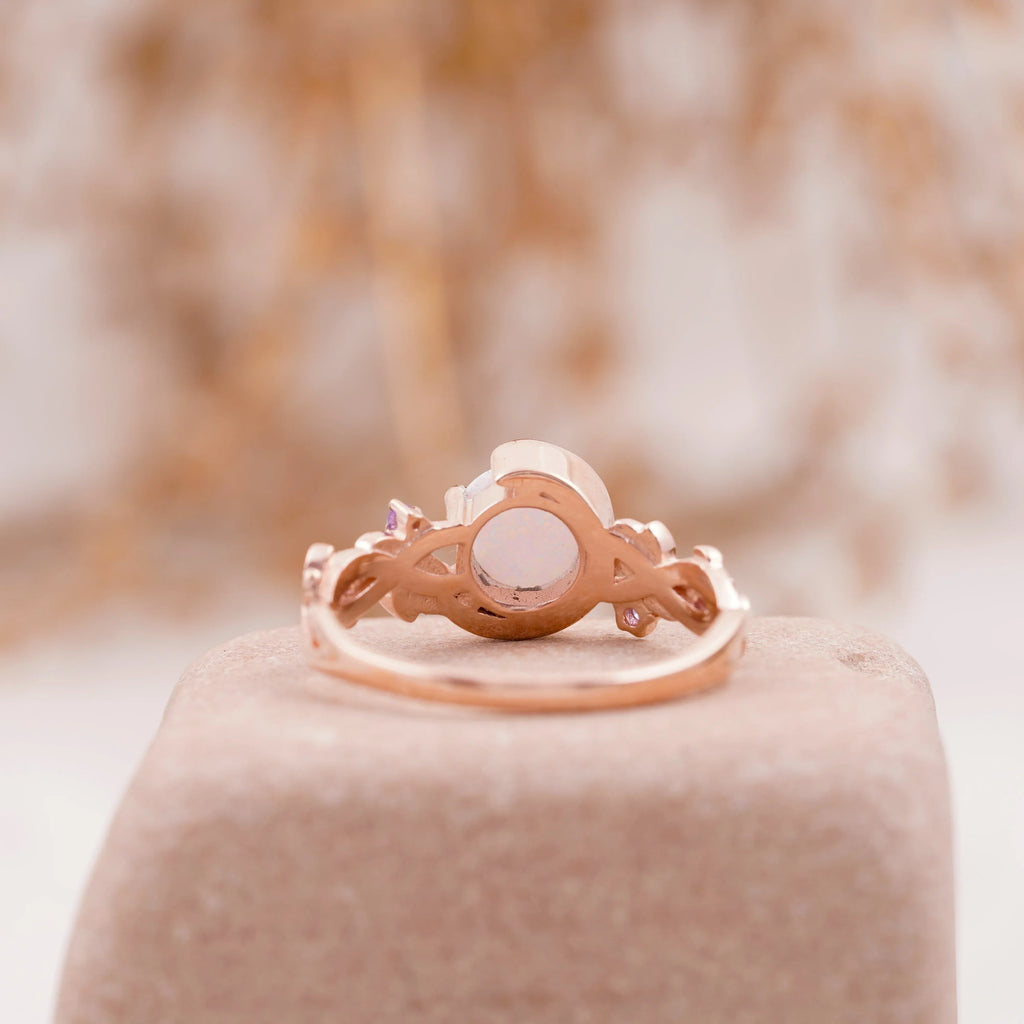 Moon Star Opal Engagement Ring with Amethyst Band - Gigiscc