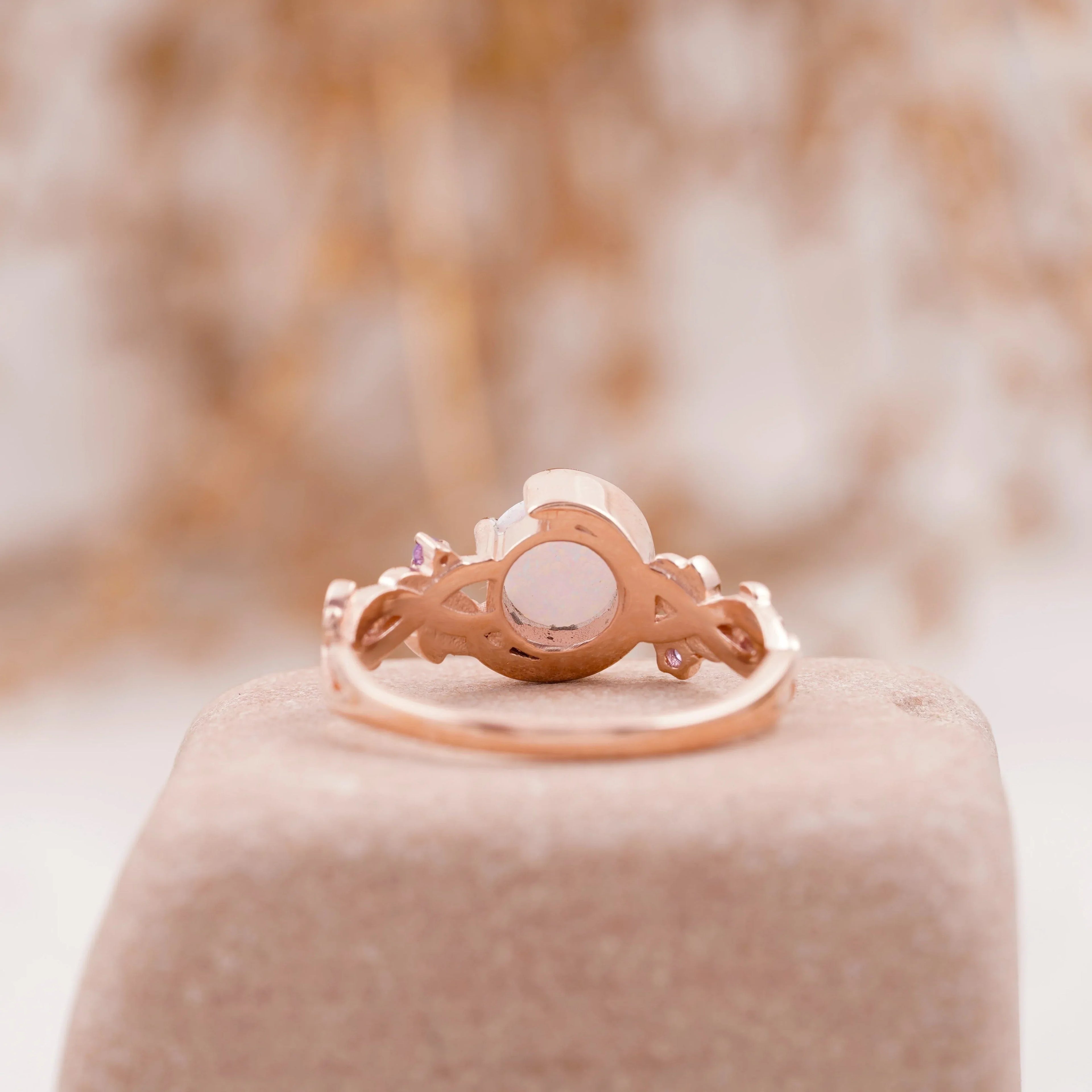 Moon Star Opal Engagement Ring with Amethyst Band - Gigiscc