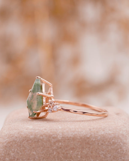 Kite Shaped Moss Agate Engagement Ring