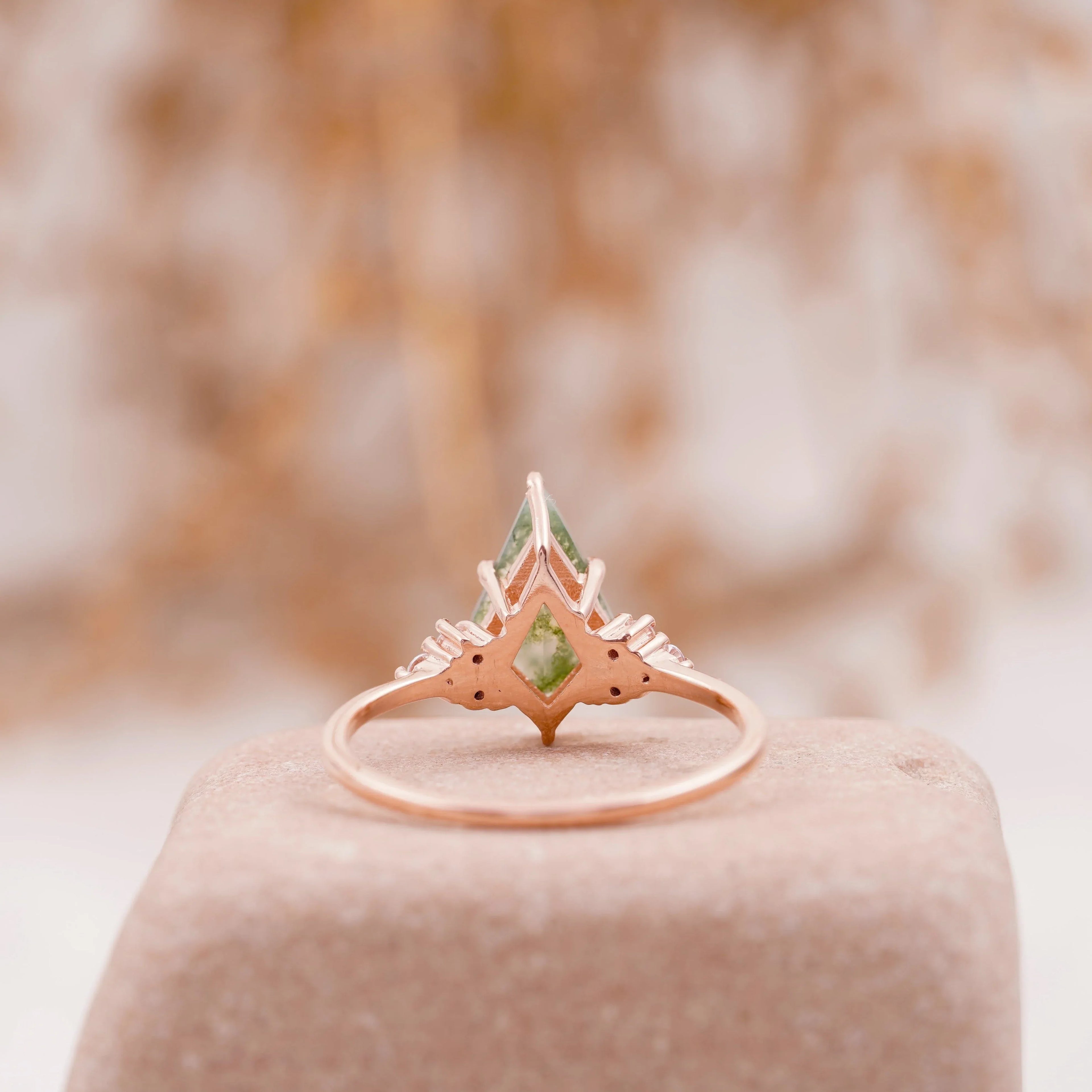 Kite Shaped Moss Agate Engagement Ring - Gigiscc
