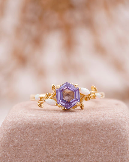 Hexagon Alexandrite Opal Engagement Ring