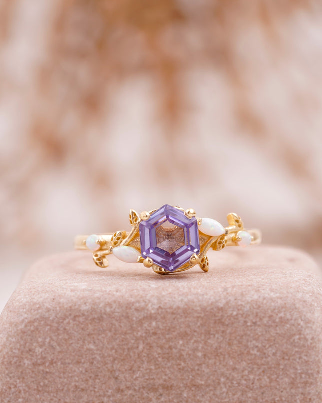Hexagon Alexandrite Opal Engagement Ring