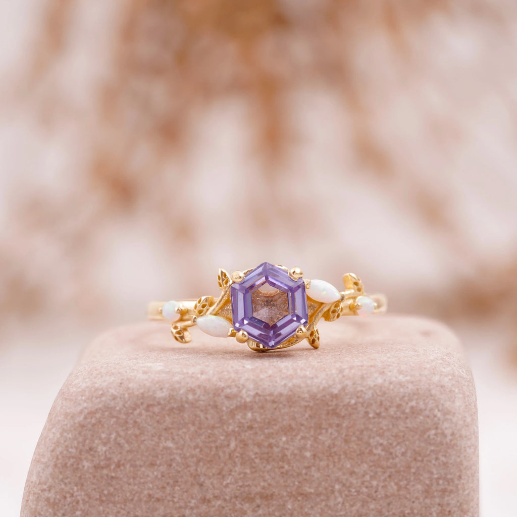 Hexagon Alexandrite Opal Engagement Ring - Gigiscc