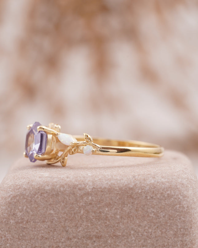 Hexagon Alexandrite Opal Engagement Ring Side Position