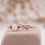 Fire Opal Engagement Ring Set with Curved Band - Gigiscc