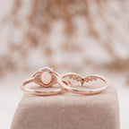 Fire Opal Engagement Ring Set with Curved Band - Gigiscc