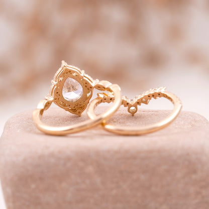 Pear Moissanite Bridal Engagement Ring Back Side