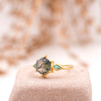 Kite Emerald Moss Agate Hexagon Engagement Ring - Gigiscc