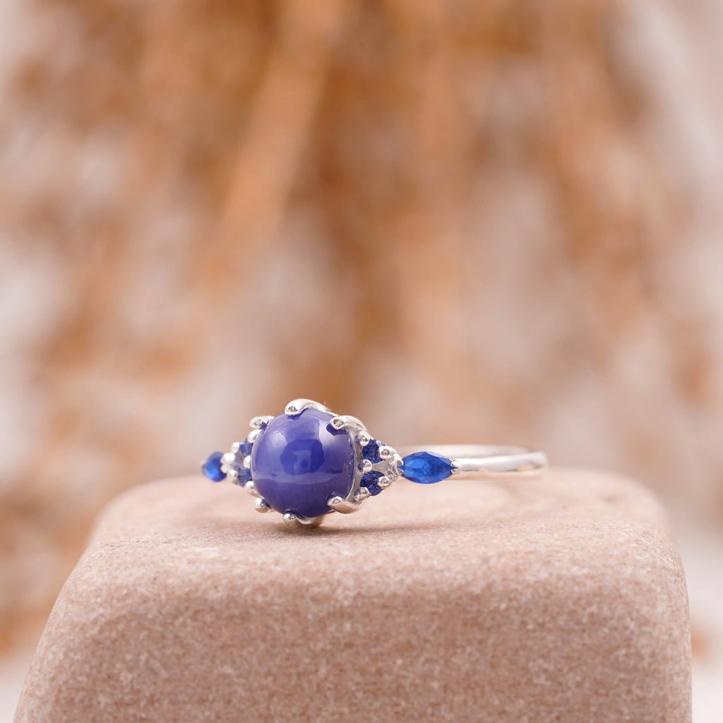 Vintage Blue Star Sapphire Silver Engagement Ring - Gigiscc