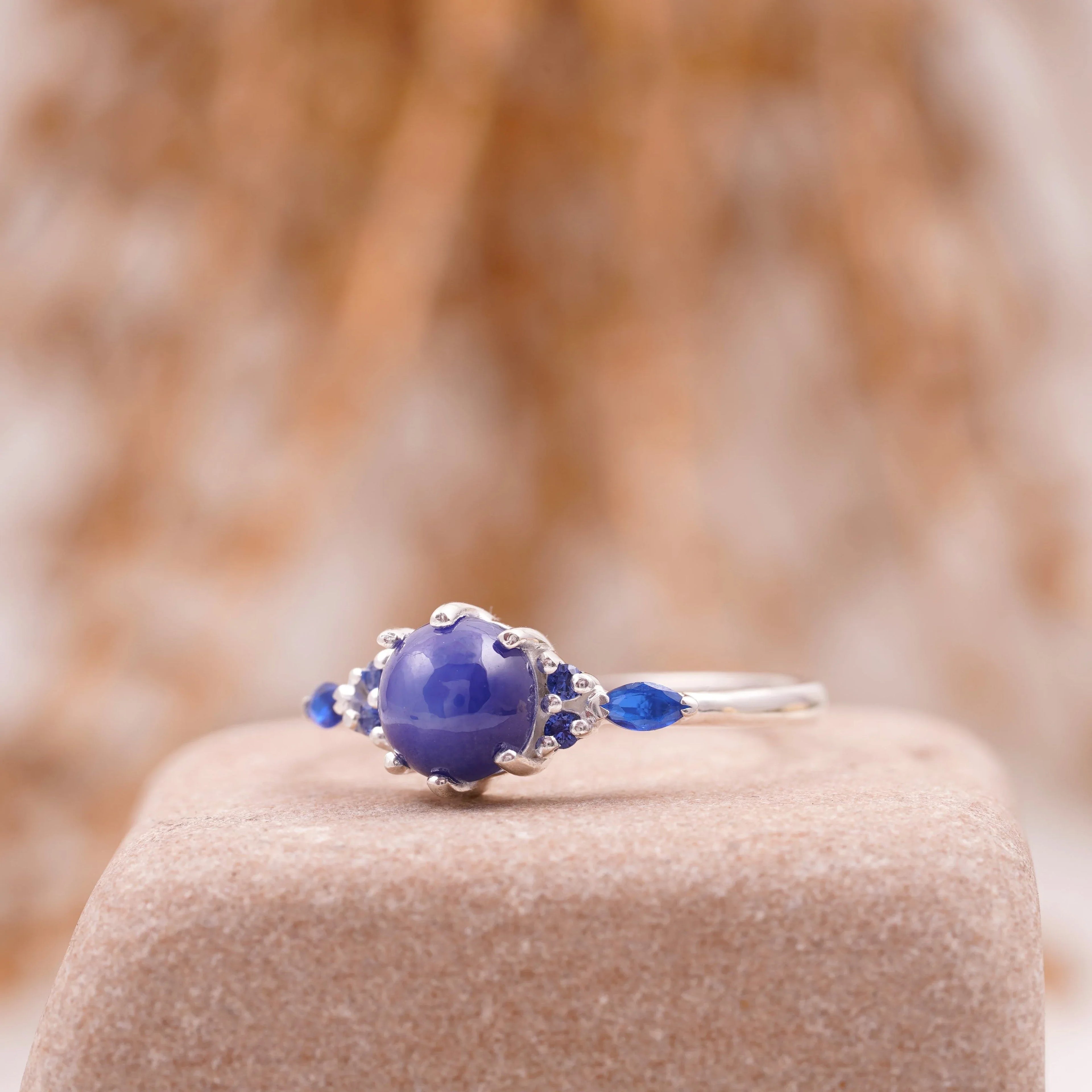 Vintage Blue Star Sapphire Silver Engagement Ring - Gigiscc