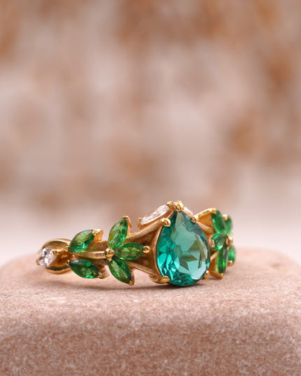 Pear Emerald Cluster Marquise Gold Engagement Ring Right Angle