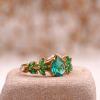 Pear Emerald Cluster Marquise Gold Engagement Ring - Gigiscc