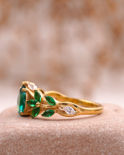 Pear Emerald Cluster Marquise Gold Engagement Ring SIde Position