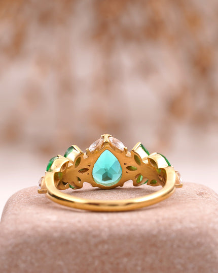 Pear Emerald Cluster Marquise Gold Engagement Ring Back Position