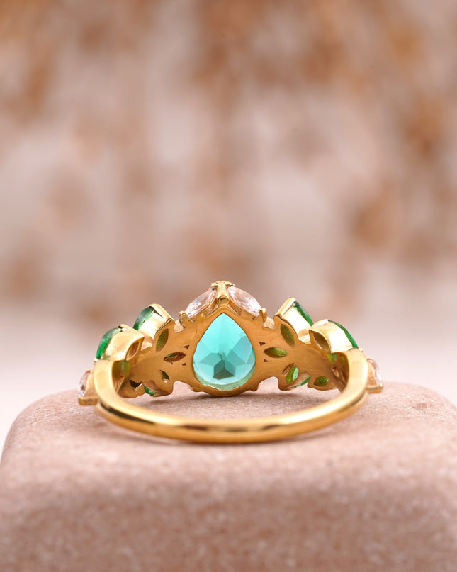 Pear Emerald Cluster Marquise Gold Engagement Ring Back Position