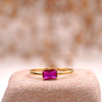 Baguette Cut Ruby 14K Solid Gold Stacking Ring For Women - Gigiscc