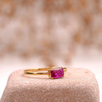 Baguette Cut Ruby 14K Solid Gold Stacking Ring For Women - Gigiscc