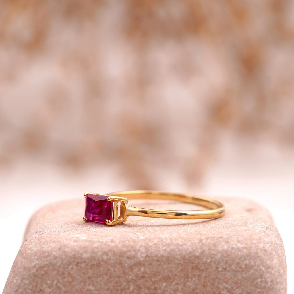 Baguette Cut Ruby 14K Solid Gold Stacking Ring For Women - Gigiscc
