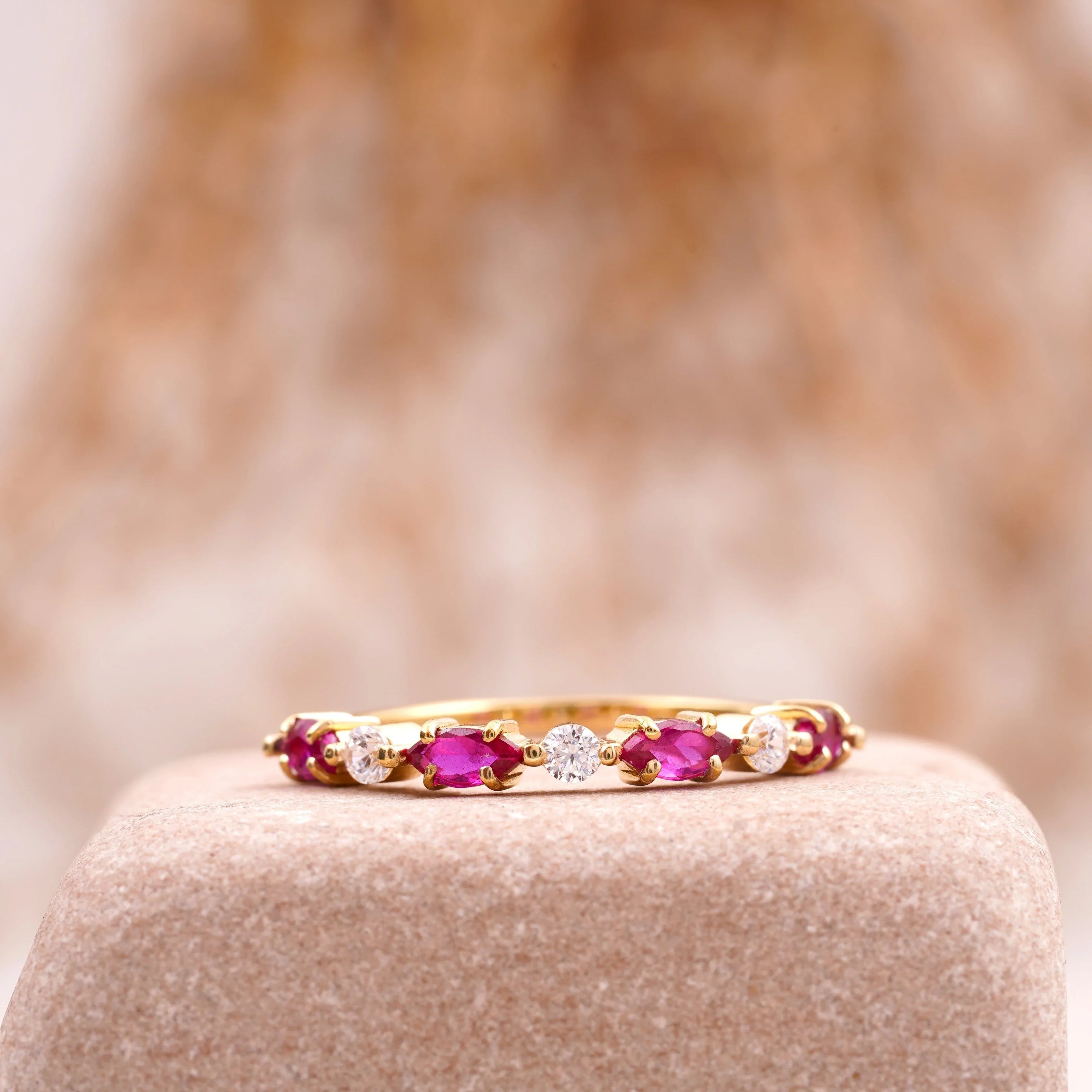 Marquise Cut Ruby Stacking Band 14k Solid Gold Wedding Band - Gigiscc