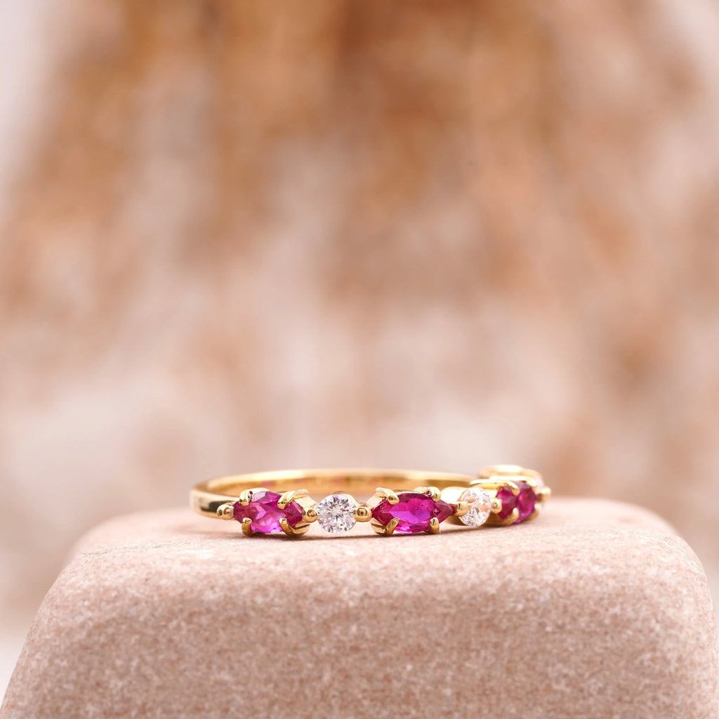 Marquise Cut Ruby Stacking Band 14k Solid Gold Wedding Band - Gigiscc
