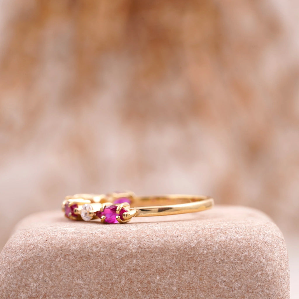 Marquise Cut Ruby Stacking Band 14k Solid Gold Wedding Band - Gigiscc