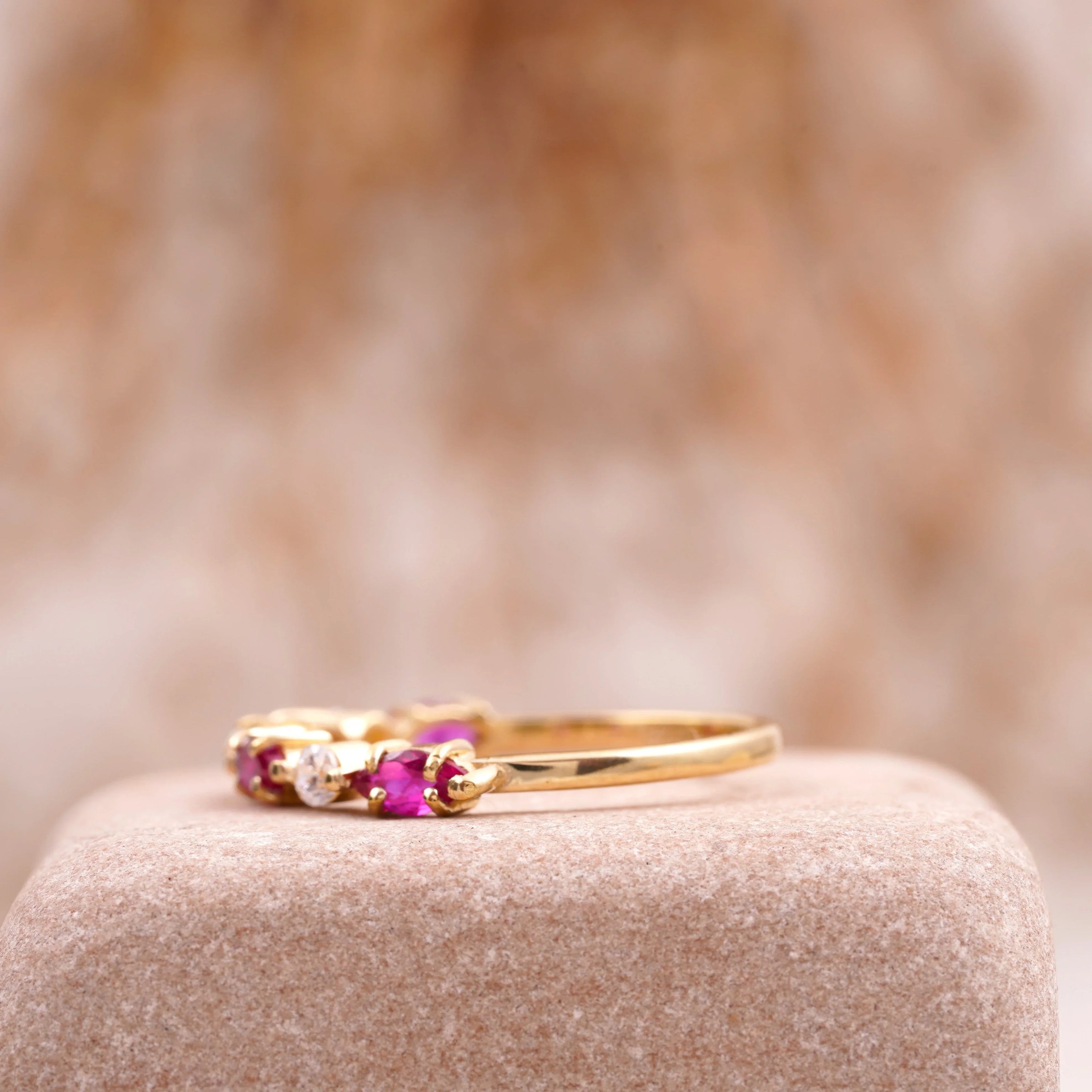 Marquise Cut Ruby Stacking Band 14k Solid Gold Wedding Band - Gigiscc