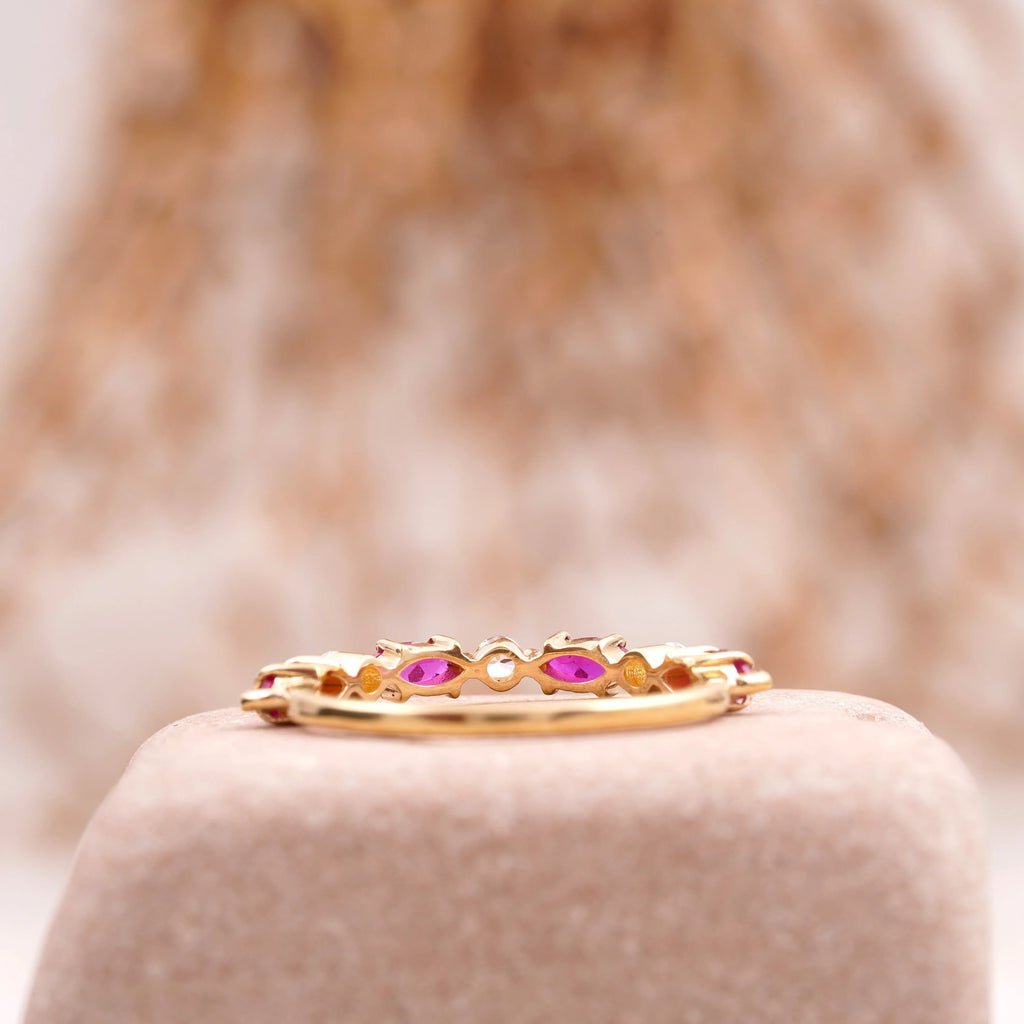 Marquise Cut Ruby Stacking Band 14k Solid Gold Wedding Band - Gigiscc