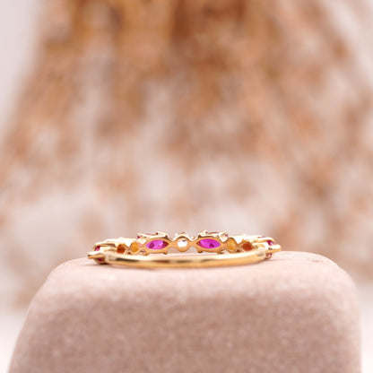 Marquise Cut Ruby Stacking Band 14k Solid Gold Wedding Band