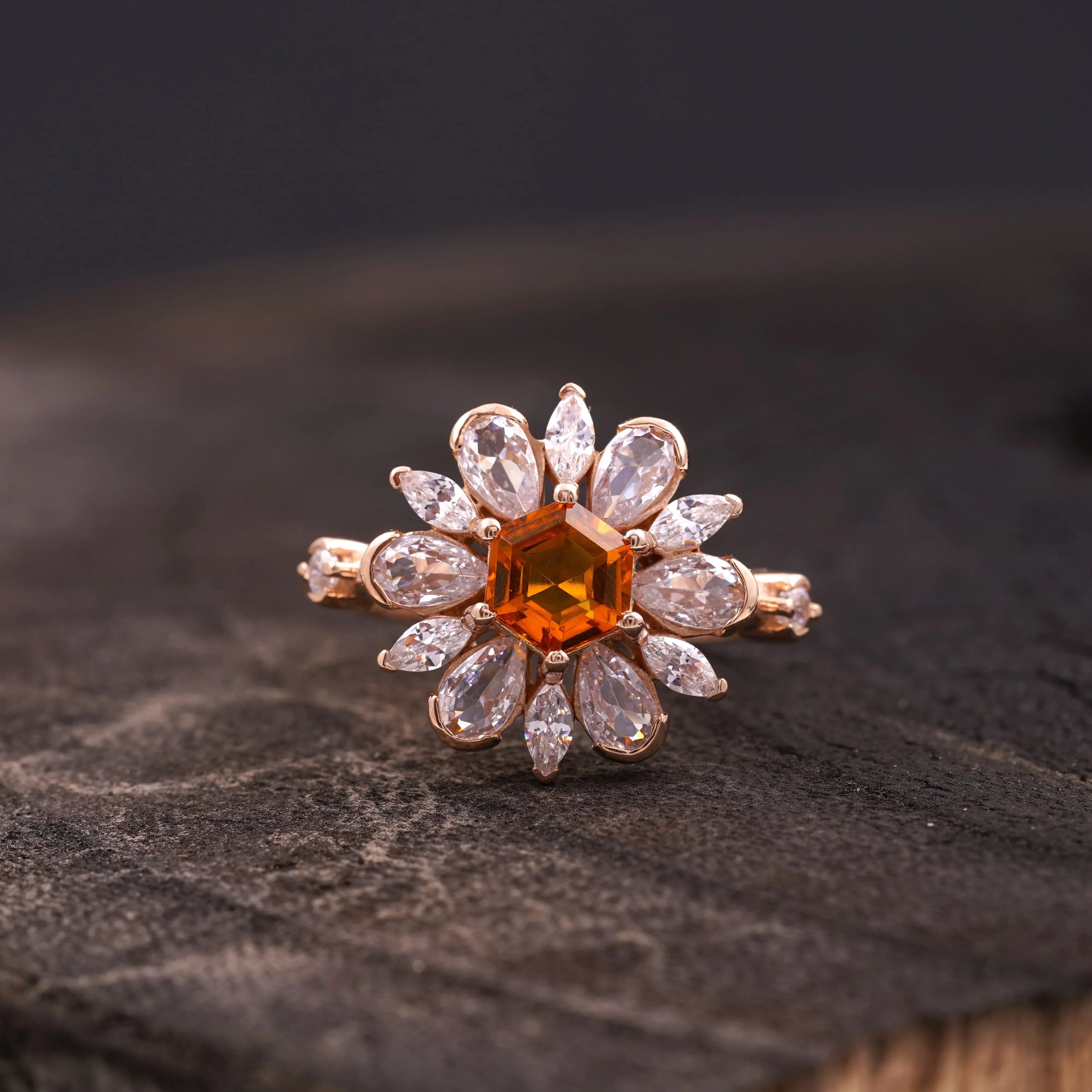 Victoria Citrine Floral CZ Engagement Ring - Gigiscc