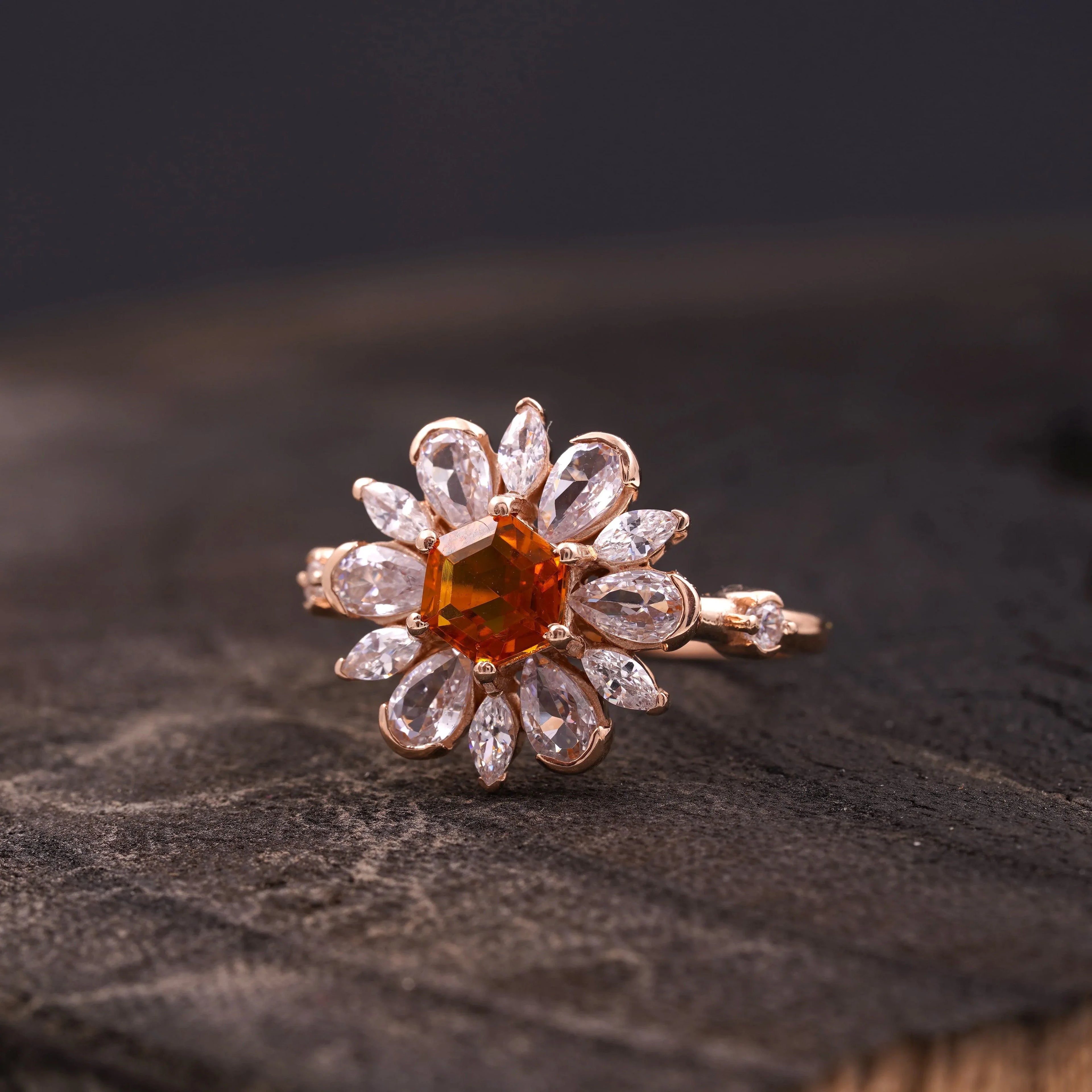Victoria Citrine Floral CZ Engagement Ring - Gigiscc