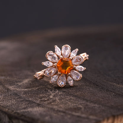 Victoria Citrine Floral CZ Engagement Ring Right Angle