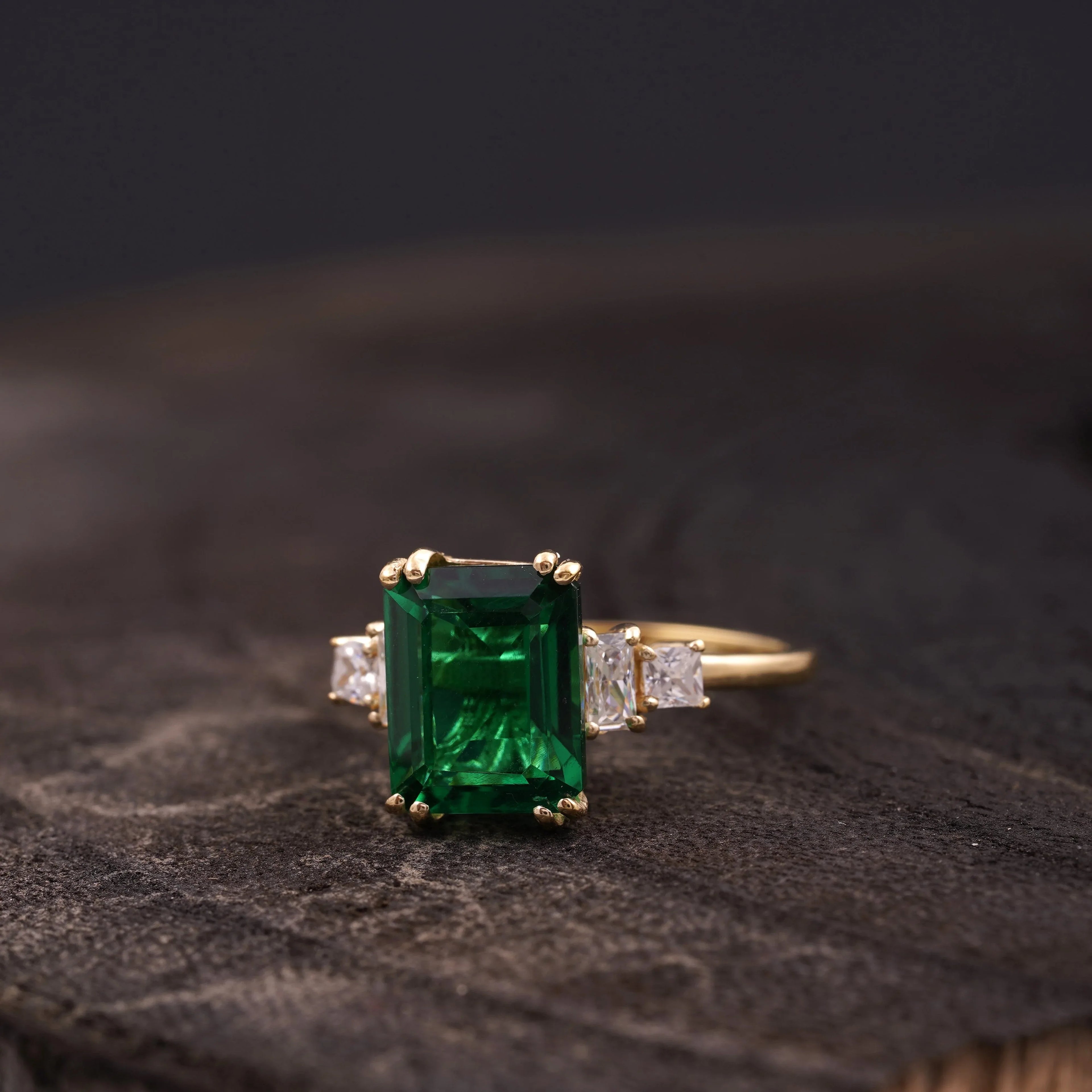 Emerald CZ Diamond Gold Engagement Ring - Gigiscc