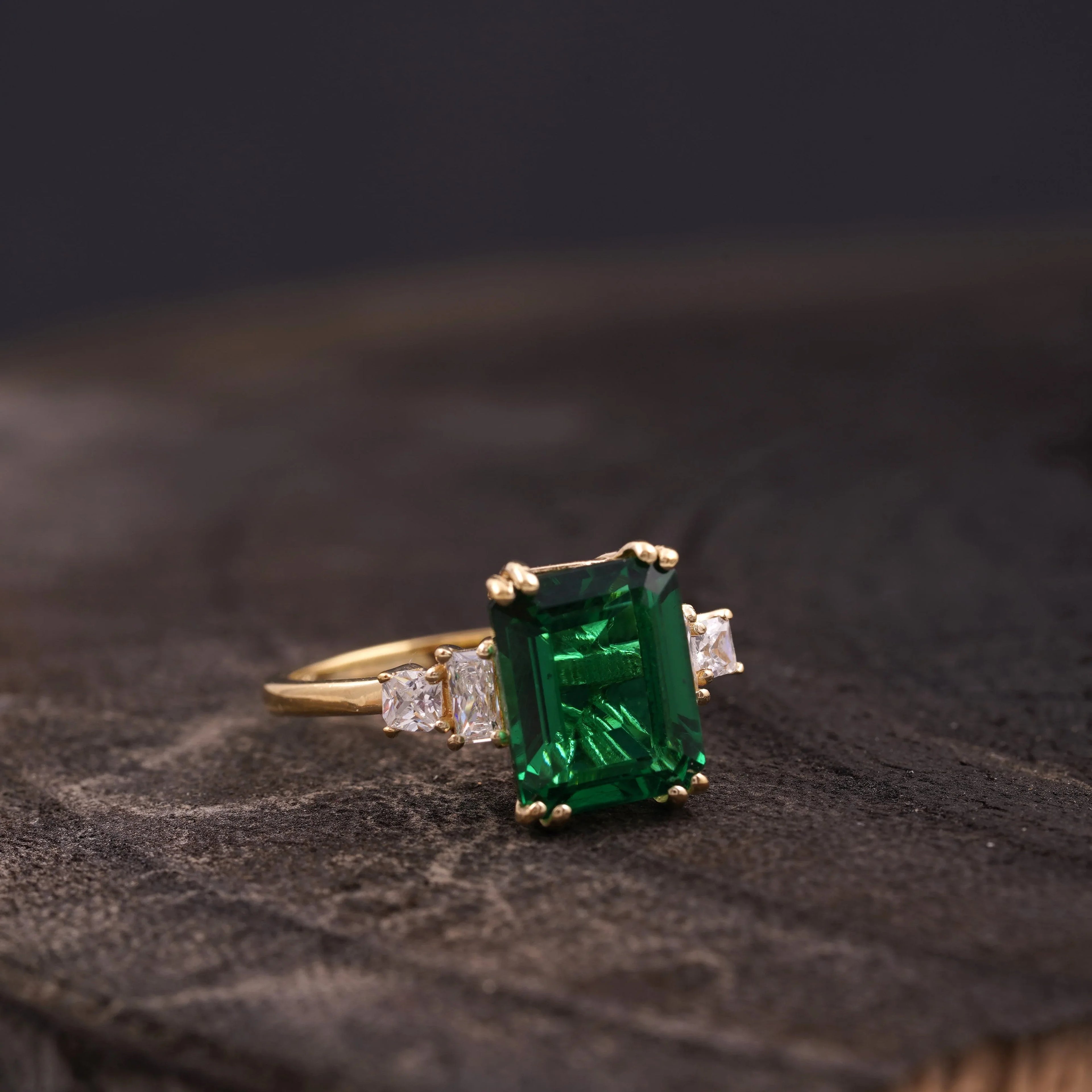 Emerald CZ Diamond Gold Engagement Ring - Gigiscc