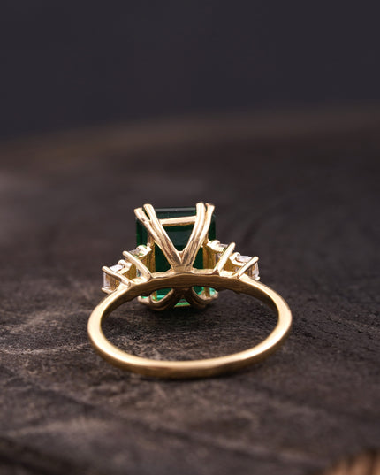Baguette Cut Moissanite & Green Emerald Ring Back SIde
