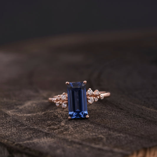 Blue Sapphire Cluster Engagement Ring