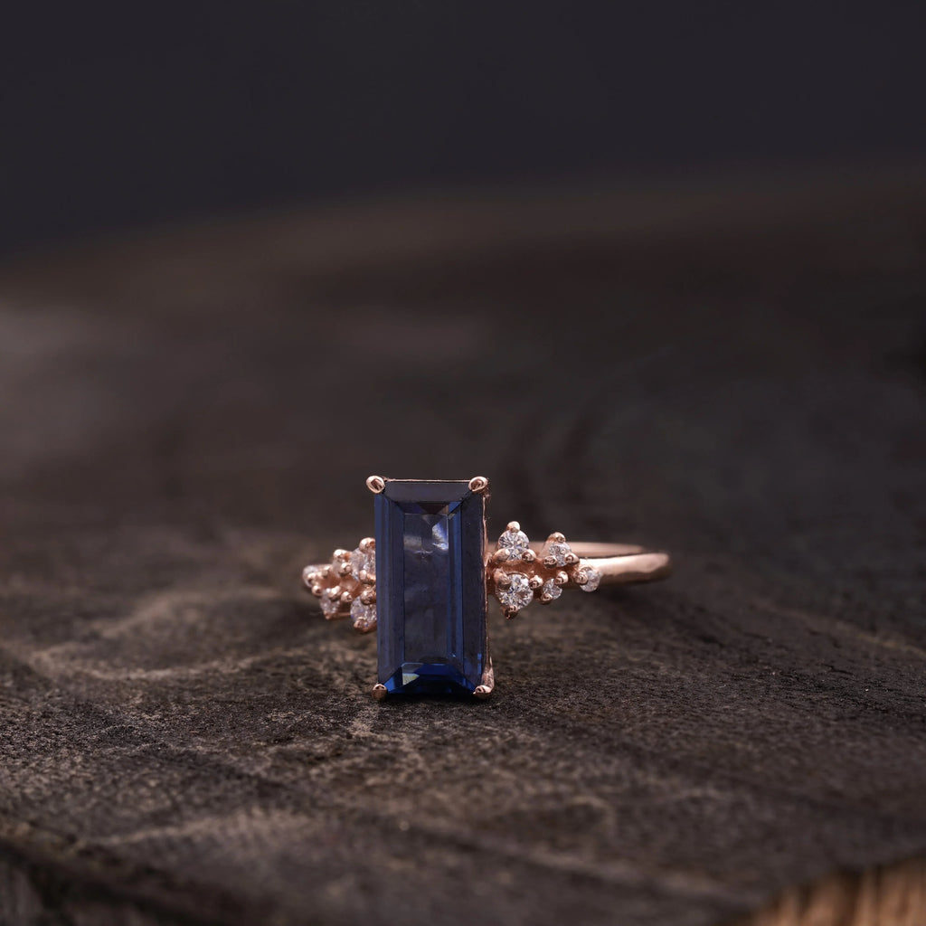 Blue Sapphire Cluster Engagement Ring - Gigiscc