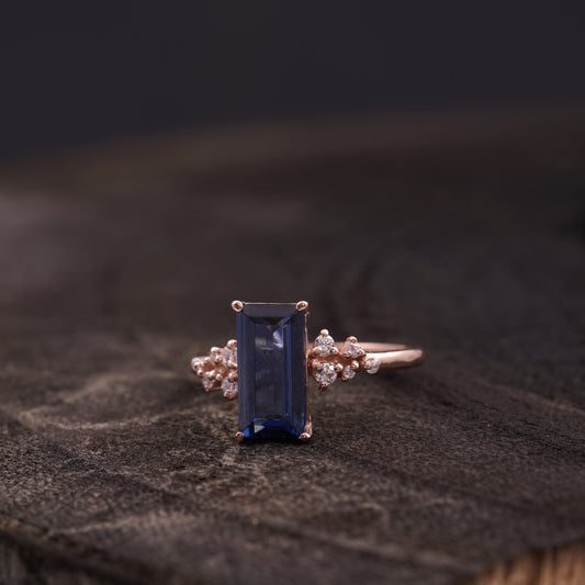 Blue Sapphire Cluster Engagement Ring