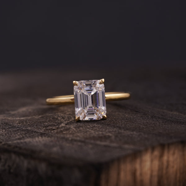 Emerald Cut Moissanite Solitaire Engagement Ring