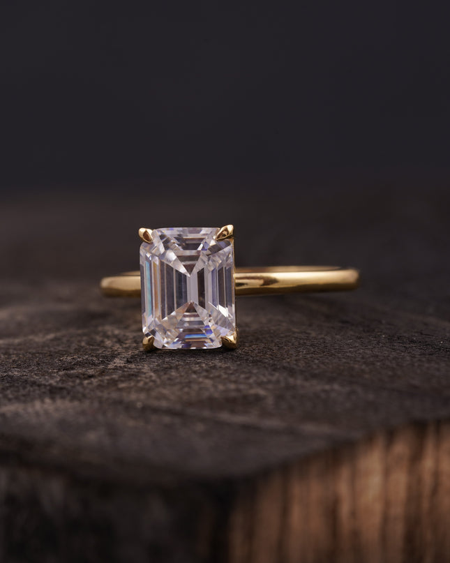 Emerald Cut Moissanite Diamond Solitaire Engagement
