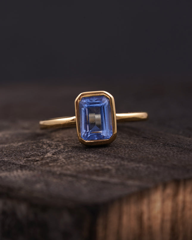 Aquamarine Gemstone Bezel Set Solid Gold Engagement Ring