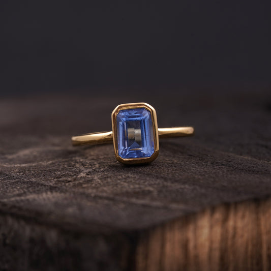Aquamarine Gemstone Bezel Set Solid Gold Engagement Ring