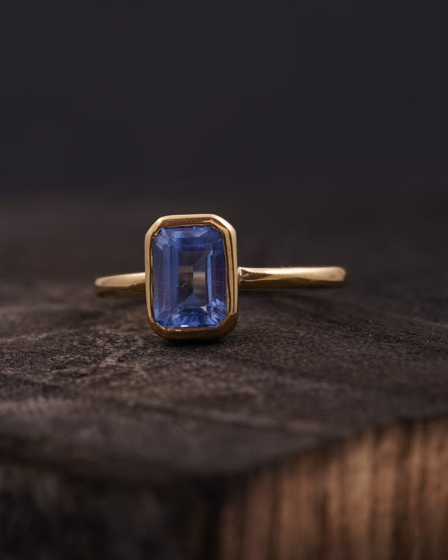 Aquamarine Gemstone Bezel Set Solid Gold Engagement Ring Left side