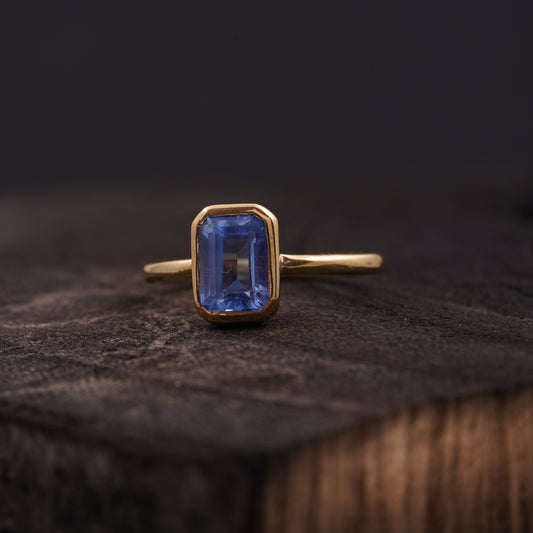 Aquamarine Gemstone Bezel Set Solid Gold Engagement Ring Left side