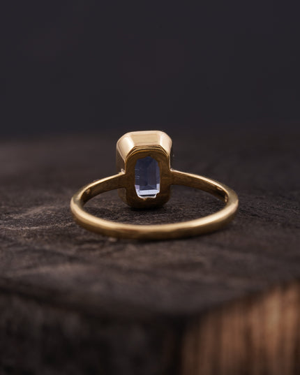 Aquamarine Gemstone Bezel Set Solid Gold Engagement Ring Backl SIde