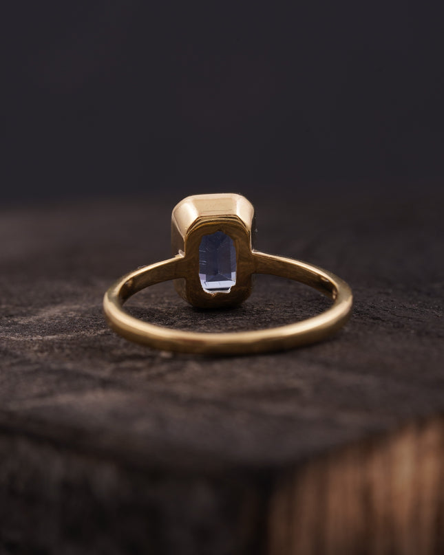 Aquamarine Gemstone Bezel Set Solid Gold Engagement Ring Backl SIde