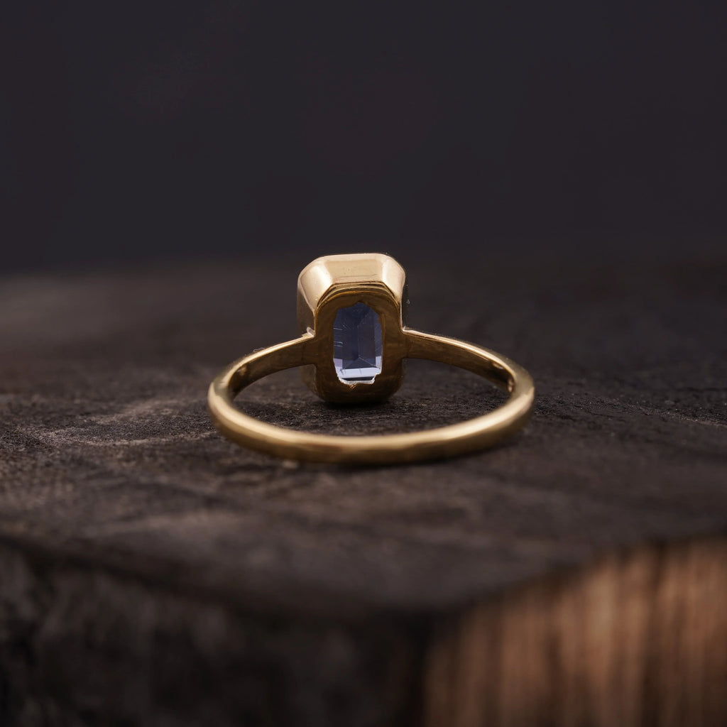 Aquamarine Gemstone Bezel Set Solid Gold Engagement Ring - Gigiscc