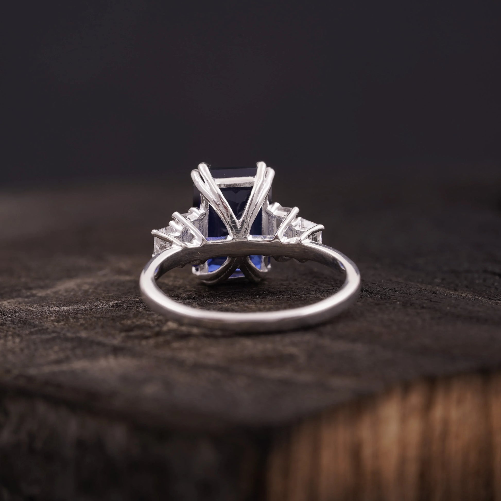 Emerald Blue Sapphire Silver Engagement Ring - Gigiscc