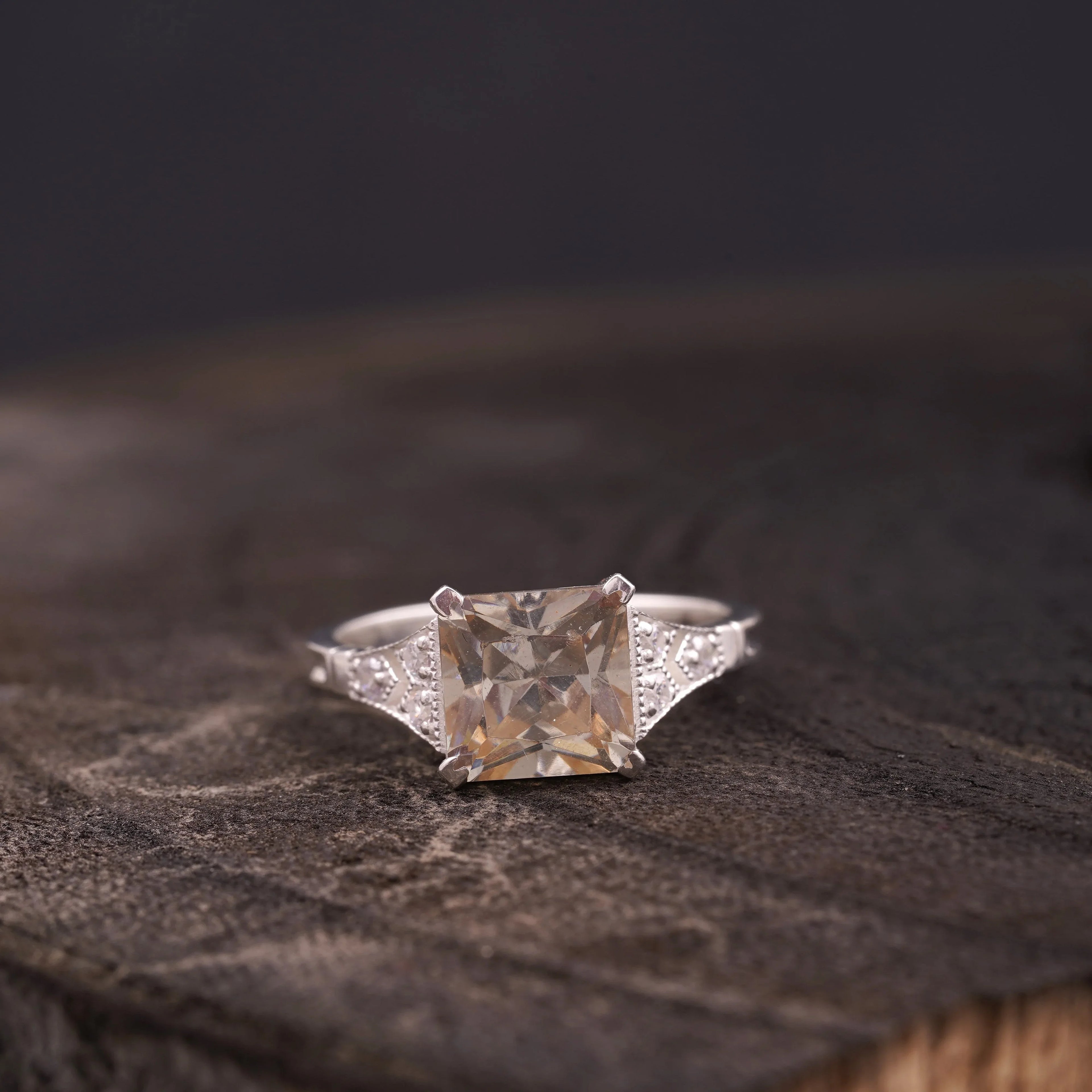 Asscher Cut Peach Moissanite Diamond Ring - Gigiscc
