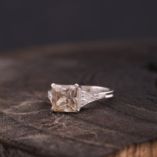 Asscher Cut Peach Moissanite Diamond Ring Left SIde Position